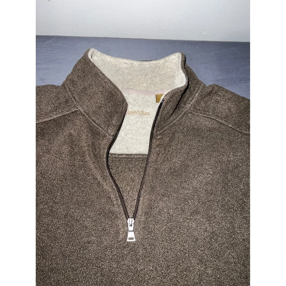 St Johns Bay Mens XL Brown Fleece Quarter Zip Pullover Sweater Mock Neck Pocket